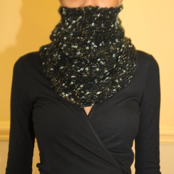 Hand Crafted Accessories - Black Silver & Gold Knit Cowl